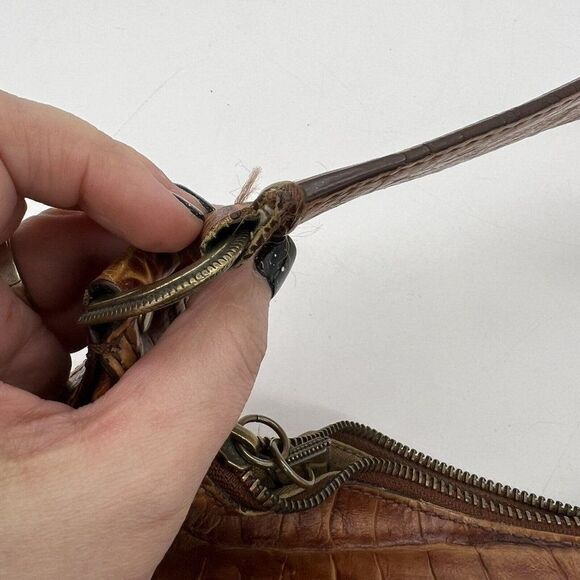 Cole Haan Croc Print Leather Purse Brown - Picture 6 of 7